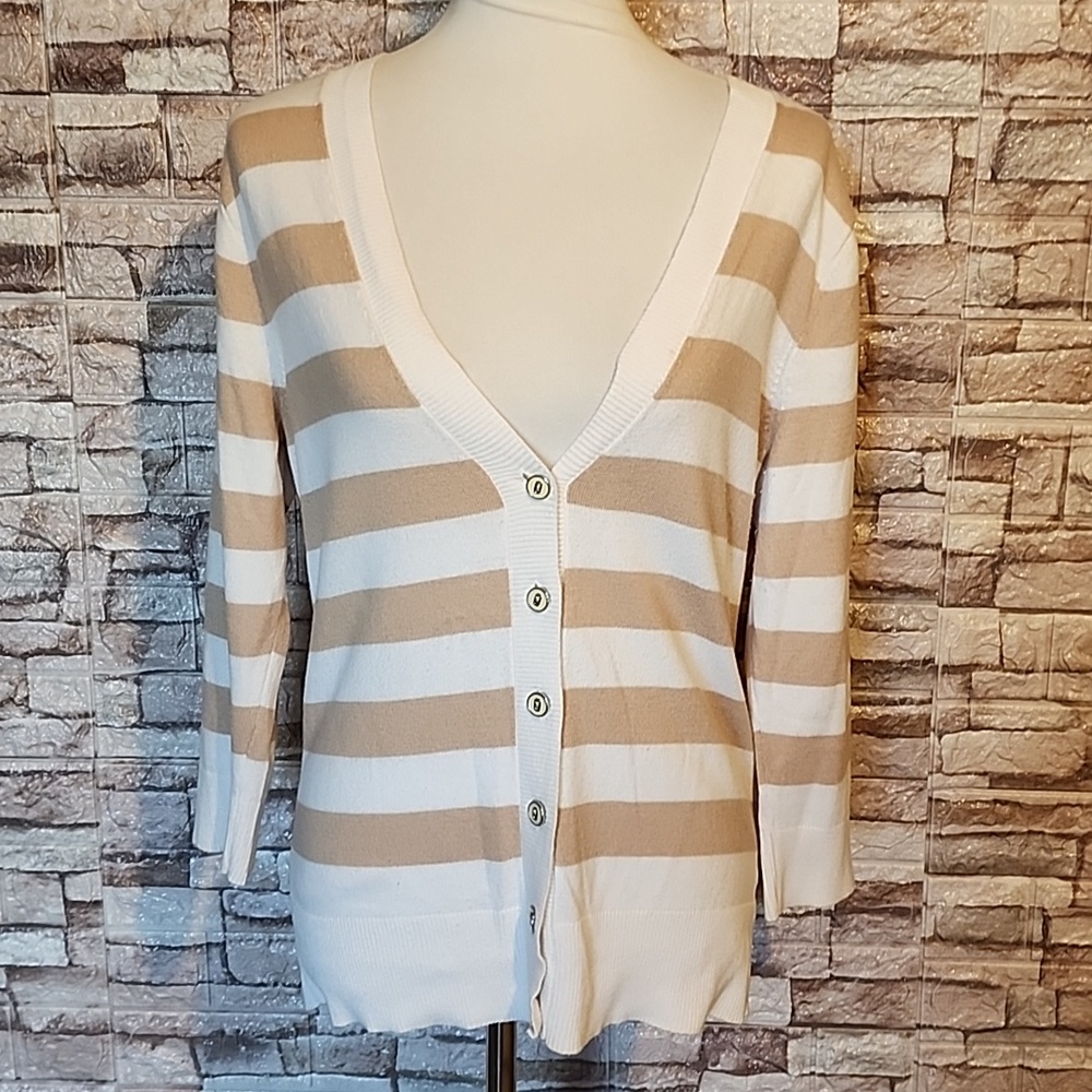 New York Company Striped Tan and White Sweater